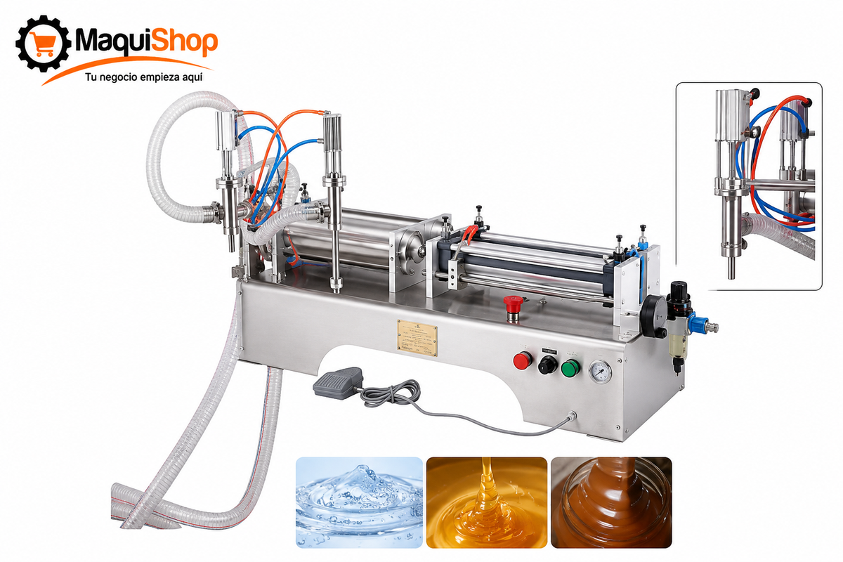 LEL116 LLENADORA ENVASADORA SEMIAUTOMÁTICA DE LÍQUIDOS Y VISCOSOS POR SUCCIÓN 2 BOQUILLAS DE 100 A 1000ML