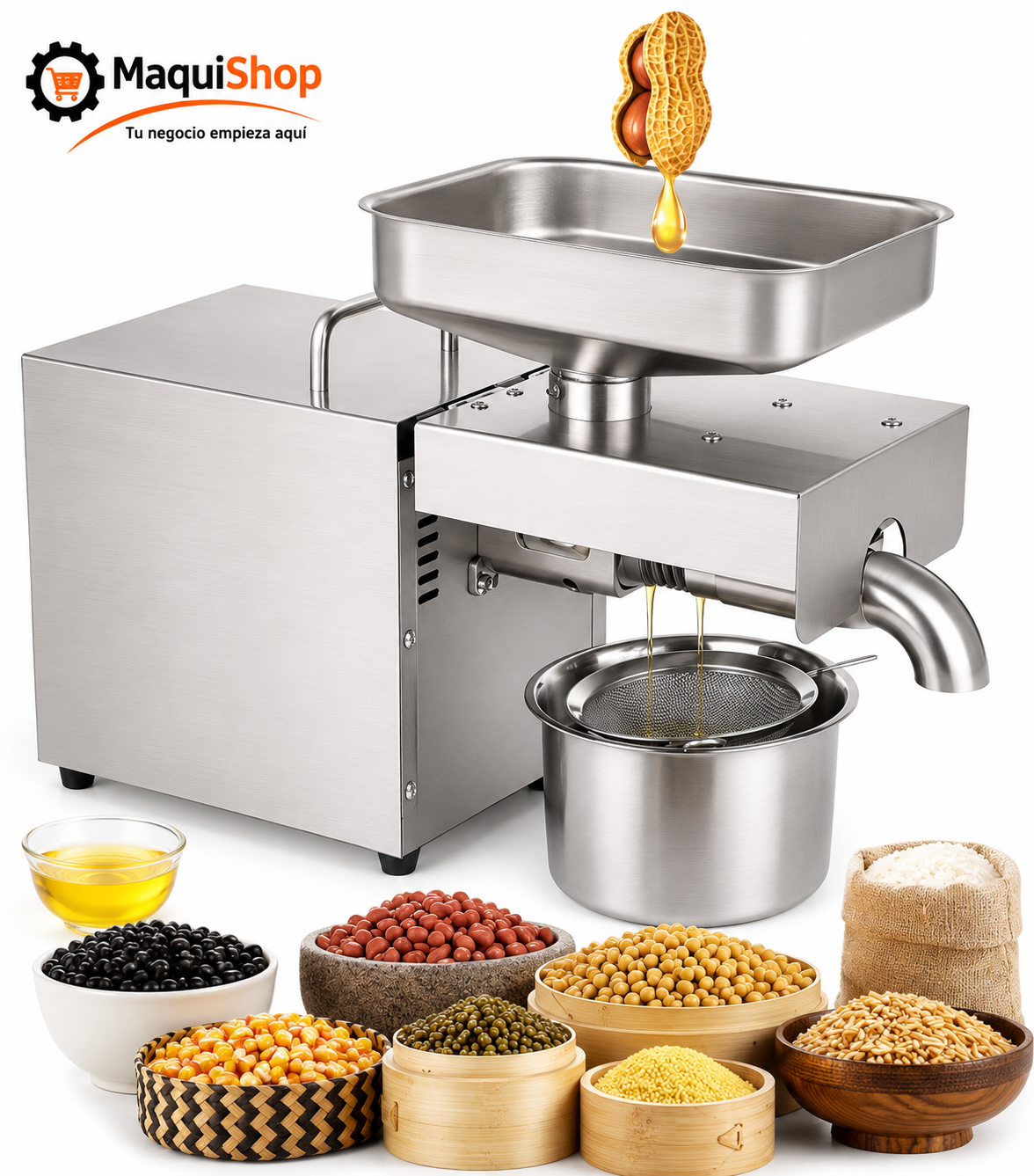 PRE105 PRENSA DE EXTRACCION DE ACEITE, PARA SEMILLAS, GRANOS, COCO, ETC. SEMIAUTOMATICA DE 2 A 3KG/H
