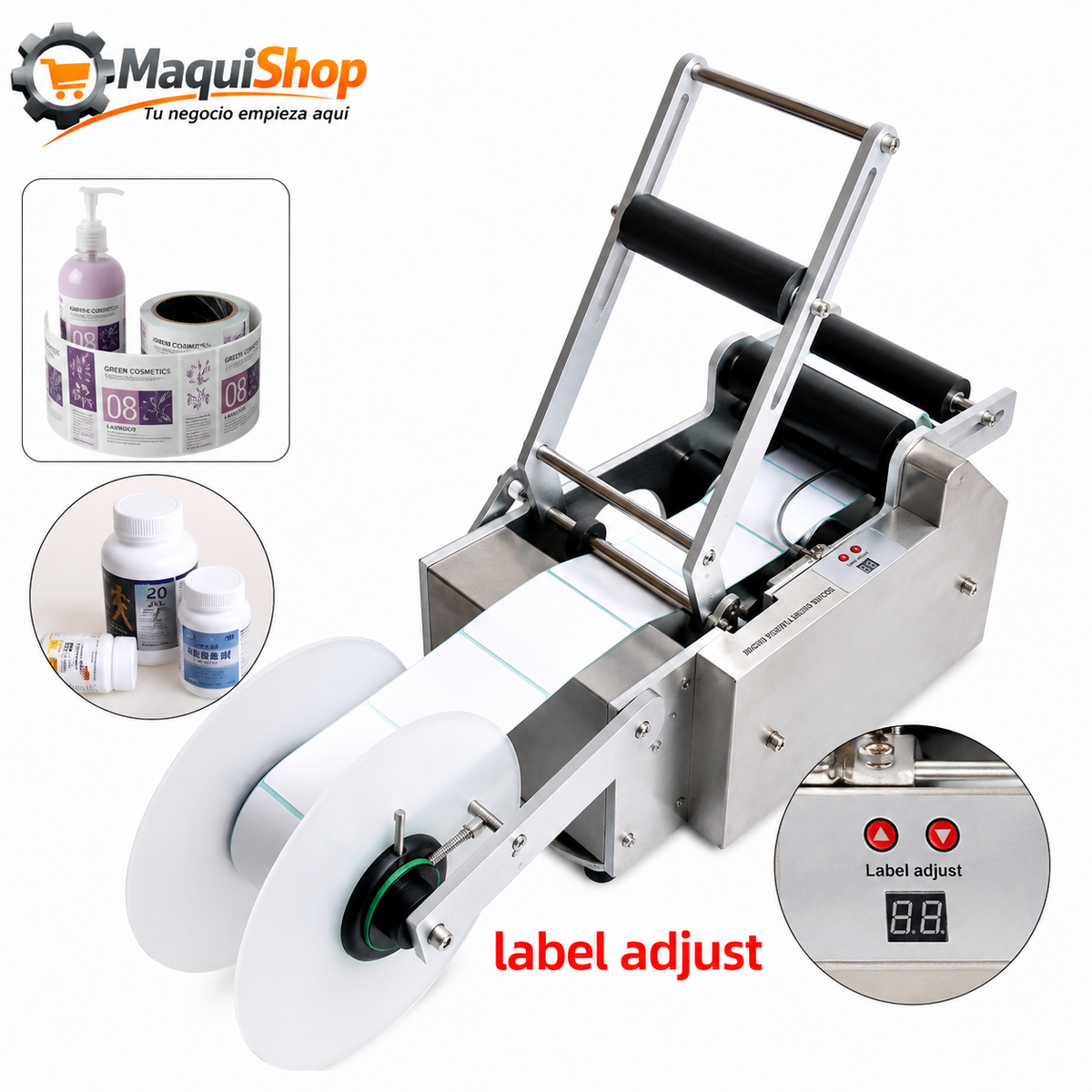 ETI108 ETIQUETADORA SEMIAUTOMÁTICA DE BOTELLAS REDONDAS MOD. LT 50